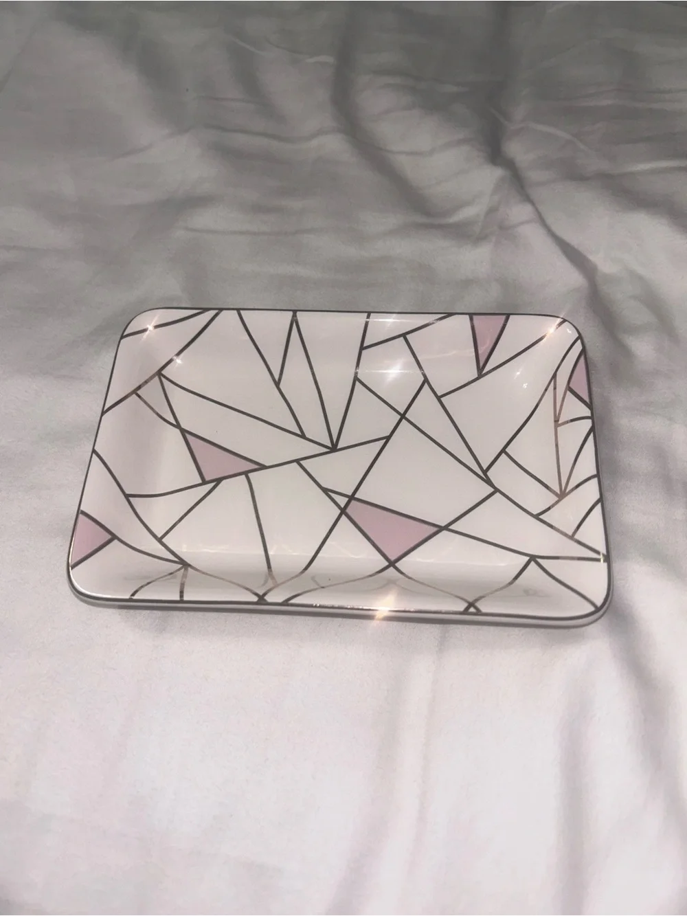 Decorative Geometric Pink and White Trinket Tray
